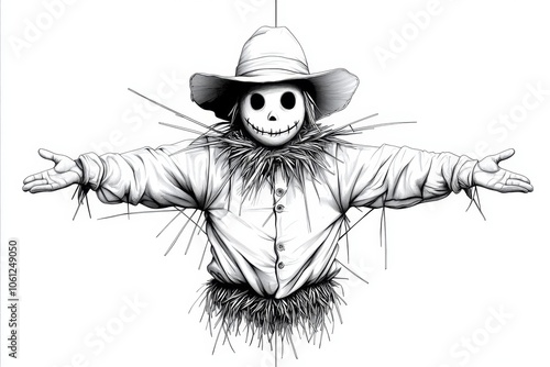 Minimalist line art of a scarecrow with simple hat and outstretched arms, capturing the classic silhouette and rustic charm of scarecrows, symbolizing simplicity and tradition photo