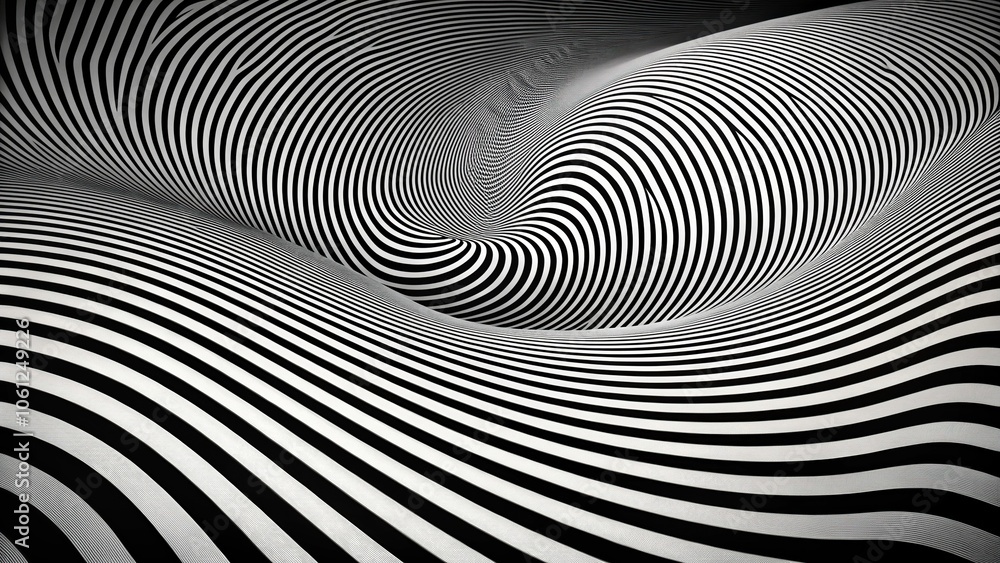 Forced perspective abstract optical illusion with monochrome black and white wave Forced perspective abstract optical illusion with monochrome black and white wave
