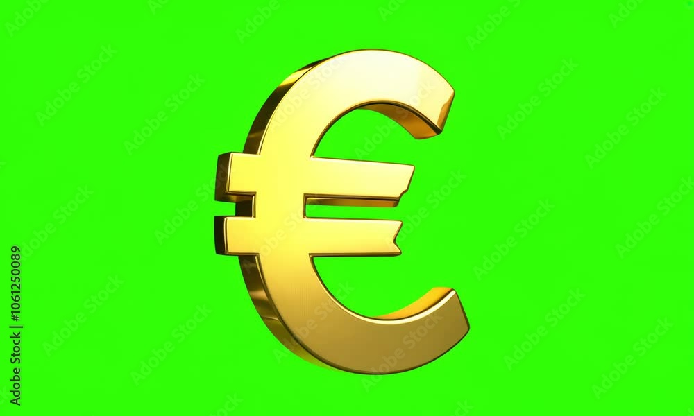 Golden euro currency sign green screen background Golden euro currency sign green screen background