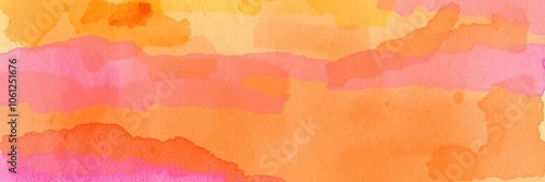 Abstract watercolor background depicting a stunning sunset sky in hues of orange and purple, painting, art