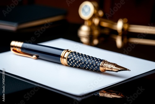 Warrant paper with embossed government seal on a judgeâ€™s desk, capturing the official and authoritative tone of legal documents, symbolizing authority and respect