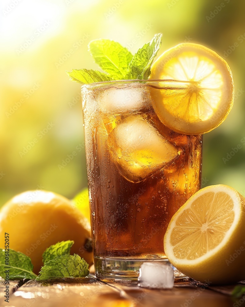 Iced Tea with Lemon and Mint in Sunlight Iced Tea with Lemon and Mint in Sunlight