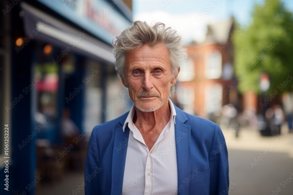 Portrait of a handsome senior man with grey hair standing in the street Portrait of a handsome senior man with grey hair standing in the street
