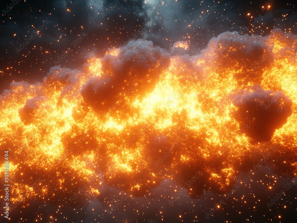 Fototapeta premium Exploding Fiery Nebula in Outer Space 