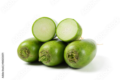 fresh green radish isolated on white background