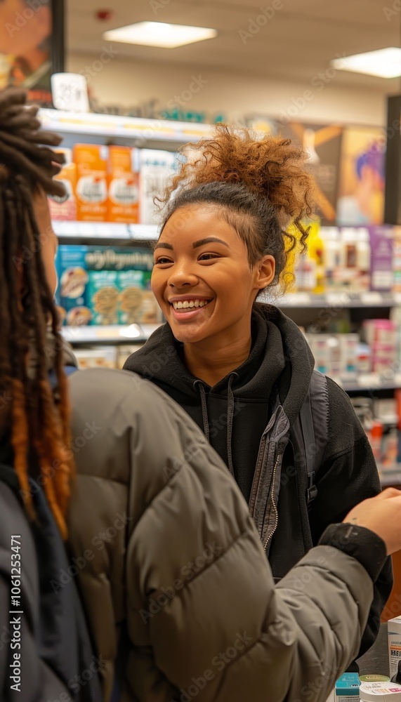 Obraz premium Cheerful retail employee assisting customer with a friendly smile in a store environment