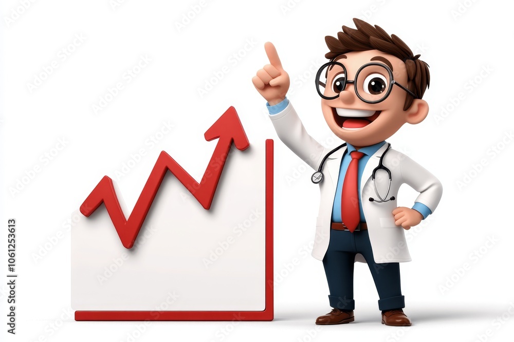 a 2D cartoon illustration of a doctor showing a patient’s improvement chart positive and encouraging white background a 2D cartoon illustration of a doctor showing a patient’s improvement chart positive and encouraging white background
