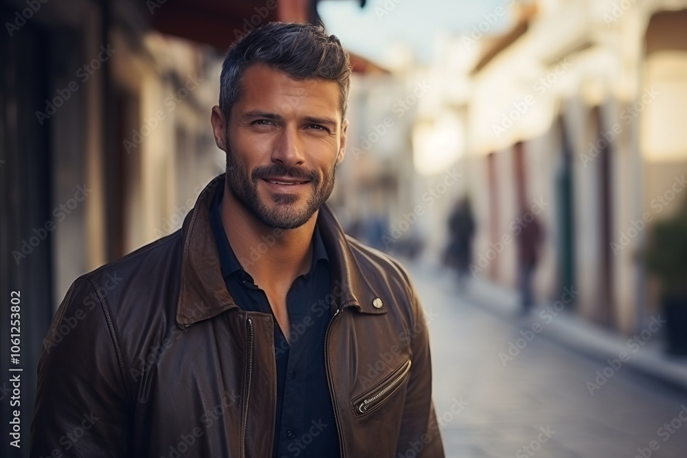 Portrait of a handsome man in the street. Men's beauty, fashion. Portrait of a handsome man in the street. Men's beauty, fashion.