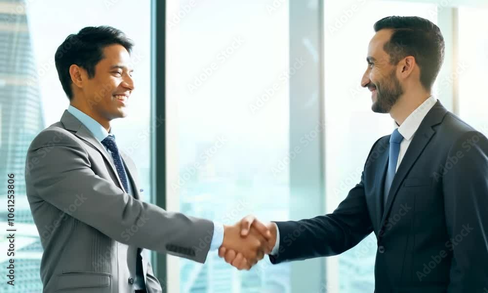 Business Professionals Shaking Hands in Modern Office Business Professionals Shaking Hands in Modern Office
