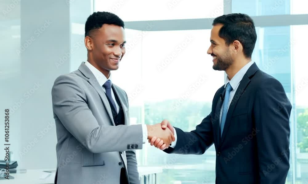 Business Professionals Shaking Hands in Modern Office Business Professionals Shaking Hands in Modern Office