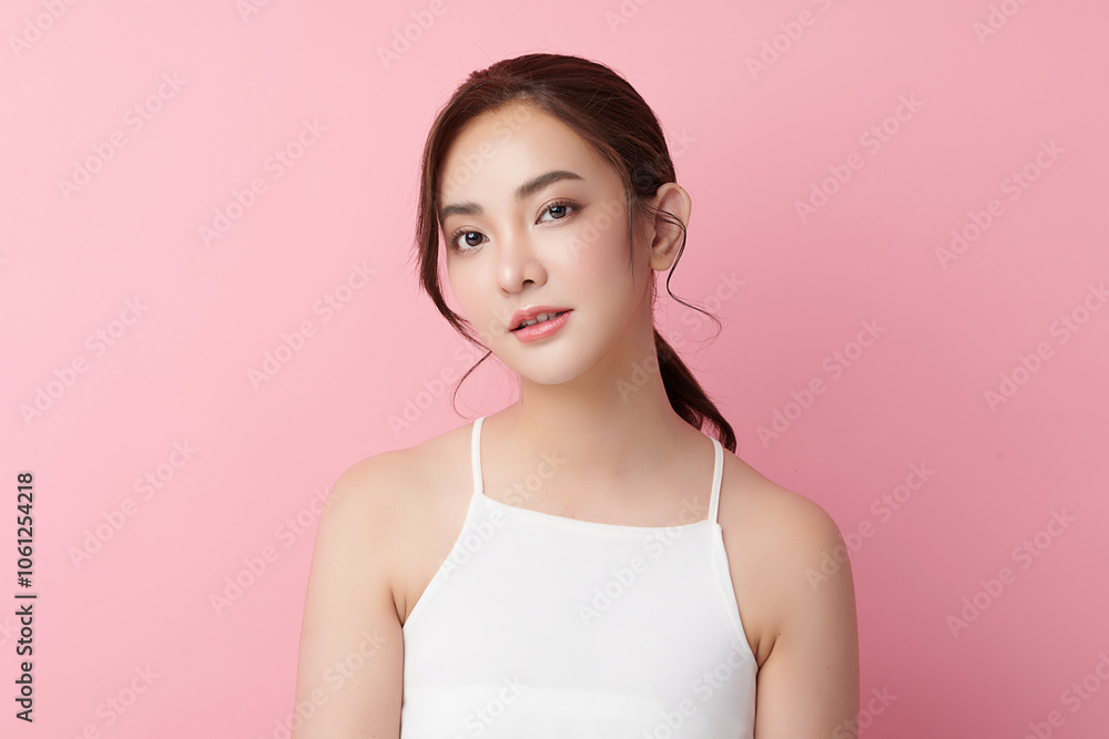 Beautiful young asian woman with clean fresh skin on pink background, Face care, Facial treatment, Cosmetology, beauty and spa, Asian women portrait. Beautiful young asian woman with clean fresh skin on pink background, Face care, Facial treatment, Cosmetology, beauty and spa, Asian women portrait.