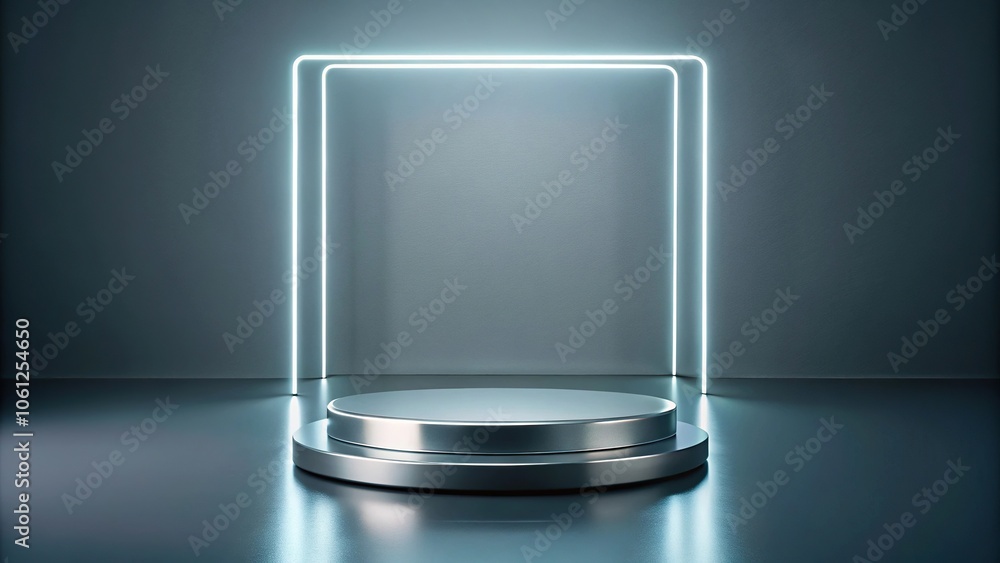 Minimalist silver platform with neon stand Minimalist silver platform with neon stand