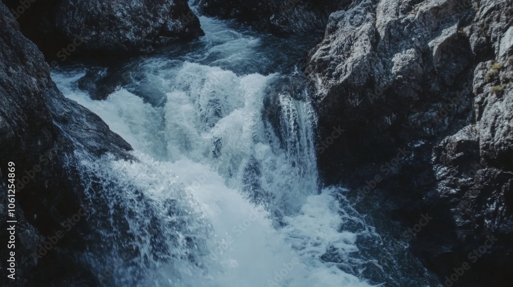 Foamy Waterfall Cascading Over Rocks in a Gorge Foamy Waterfall Cascading Over Rocks in a Gorge