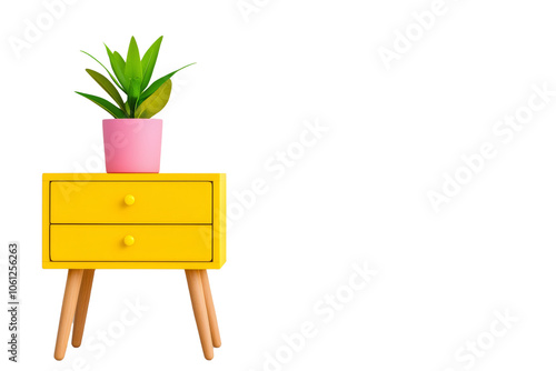 Bright Yellow Table with Pink Plant for Modern Decor