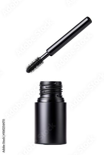Black Mascara Tube with Brush on White Background