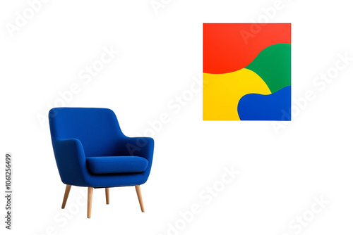 Modern Blue Chair with Colorful Abstract Artwork