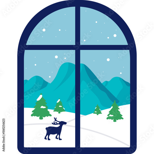 Konstfotografi Window with Snowscape View Illustration