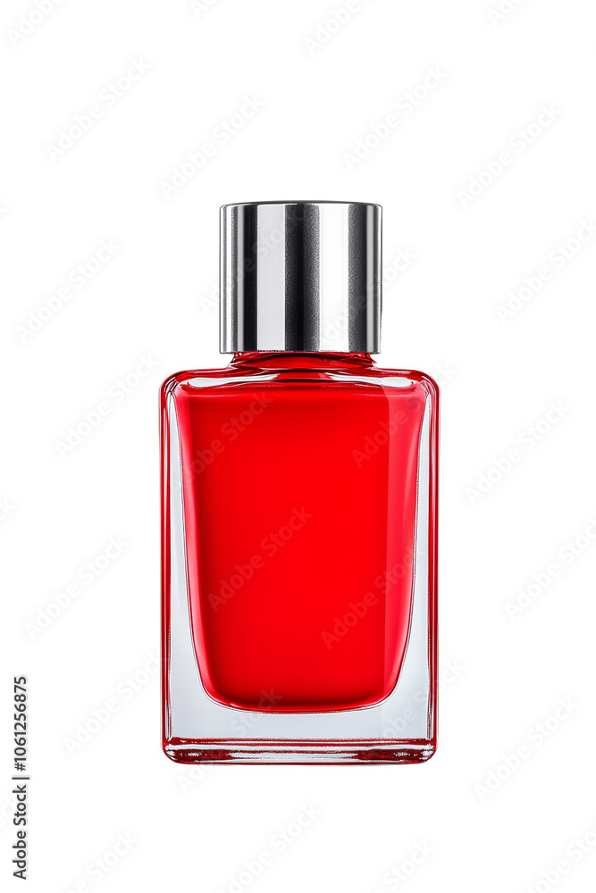 Vibrant Red Nail Polish Bottle on White Background