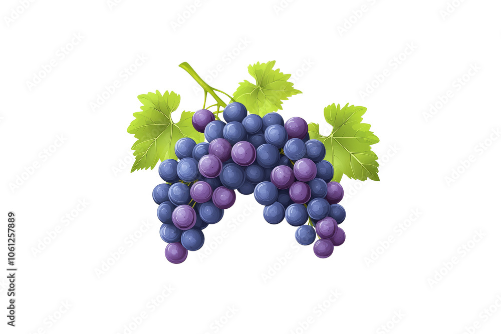 Fototapeta premium Fresh Purple Grapes with Green Leaves on Vine
