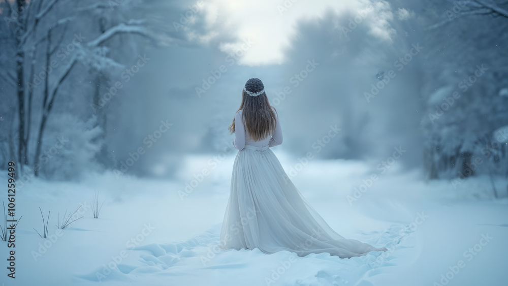 A Beautiful Winter Wonderland Featuring a Woman in a Serene Snowy Landscape A Beautiful Winter Wonderland Featuring a Woman in a Serene Snowy Landscape