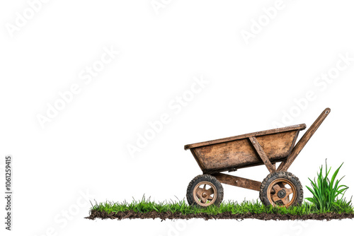 Vintage Wheelbarrow on Grass in a Garden Setting