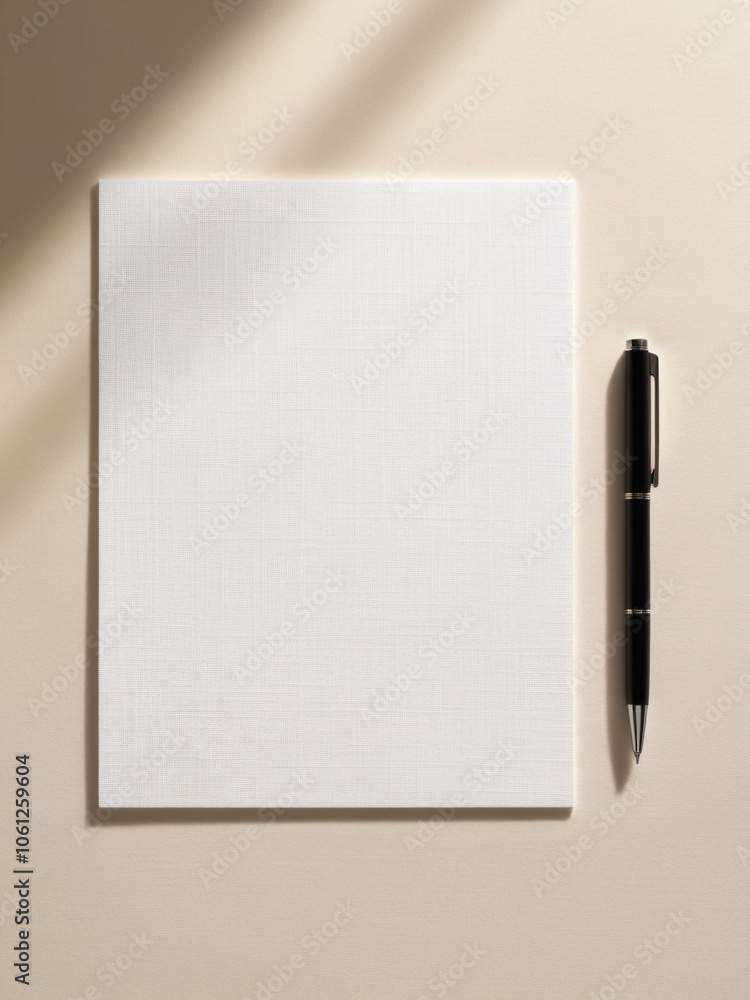 A blank notepad and a white pen on aplain background. A blank notepad and a white pen on aplain background.