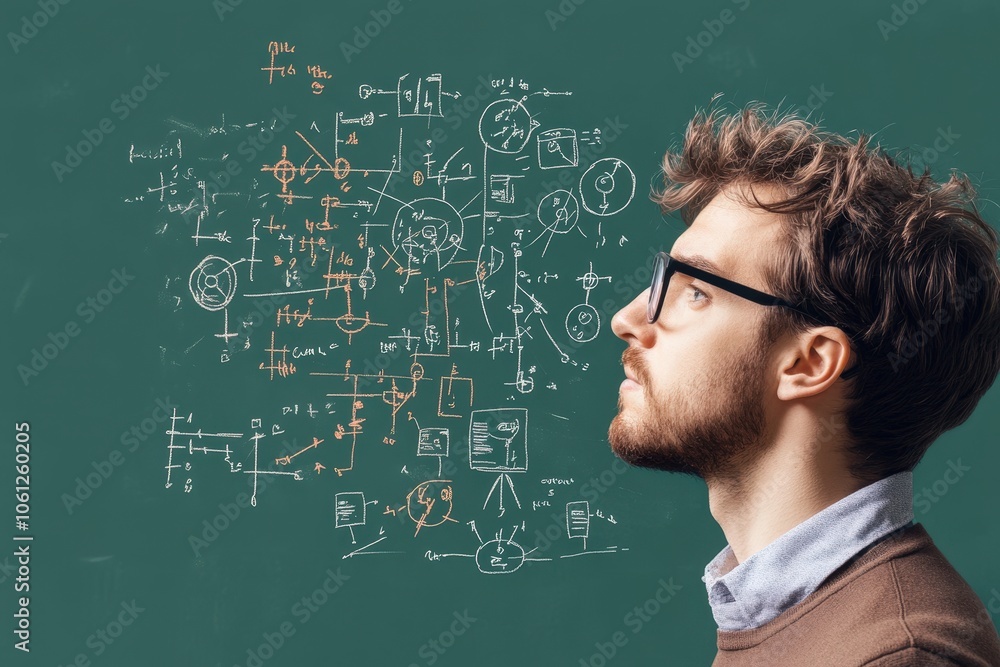 Thoughtful Character with Mathematical Illustrations Thoughtful Character with Mathematical Illustrations