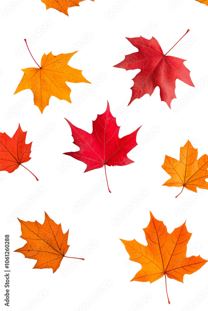 Colorful Autumn Leaves Falling on an Isolated Background Colorful Autumn Leaves Falling on an Isolated Background