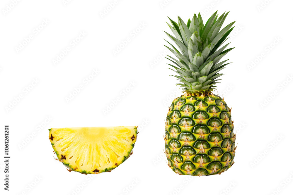Fresh Pineapple Whole and Slice on White Background Fresh Pineapple Whole and Slice on White Background
