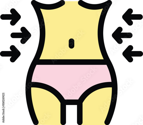 Woman body getting slimmer with arrows pointing in showing weight loss concept