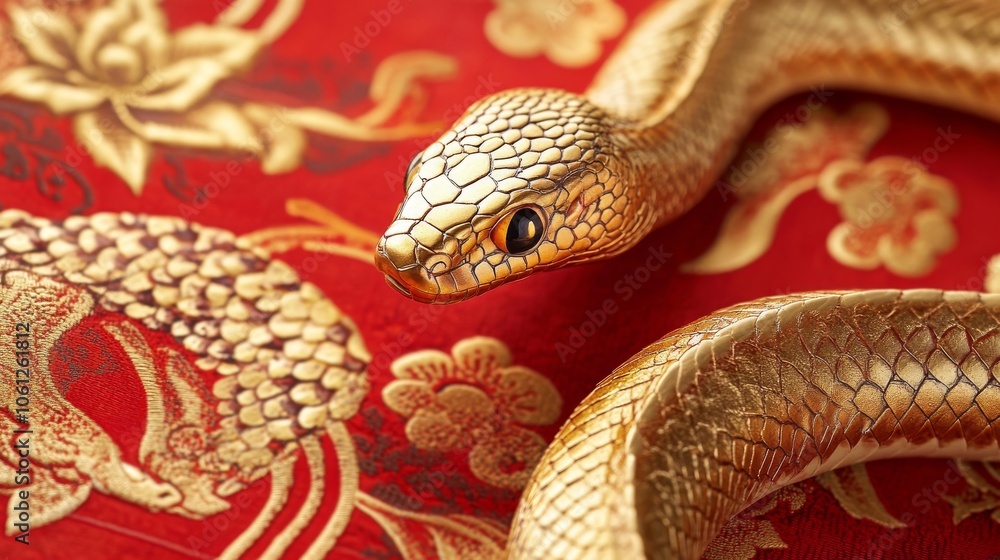 Fototapeta premium golden dragon on red background