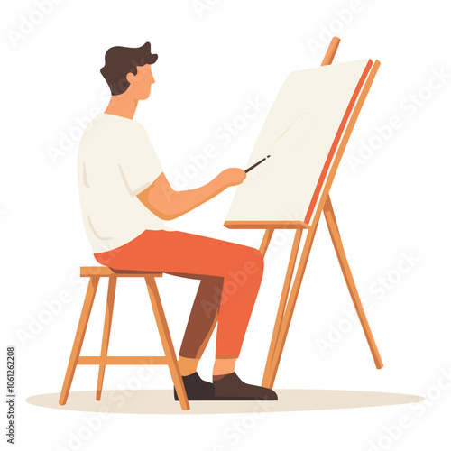 Focused Artist Painting on Canvas in Bright Studio