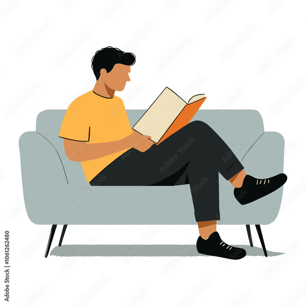 Man Deeply Engaged in Reading on Couch Man Deeply Engaged in Reading on Couch