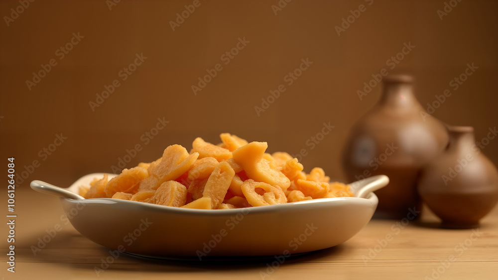 A Small Dish Filled with an Exquisite Collection of Food Placed Next to Two Twin Beds Adorned with Brown Vases and Elegantly Designed Pots