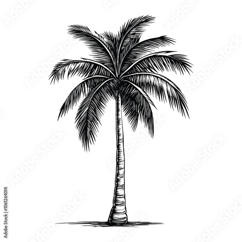 Detailed Palm Tree Illustration in Black and White