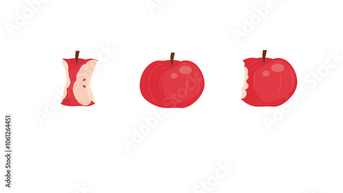 Apple set. Red apple, bitten apple, apple core