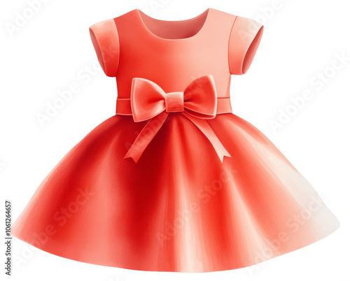 A bright red dress with a bow designed for young girls, isolated on transparent background.