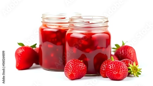 Strawberry Jam Jar on White Background