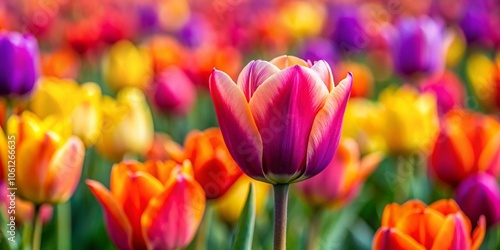 A breathtaking panorama unfolds, showcasing a breathtaking array of tulips blooming vibrantly.