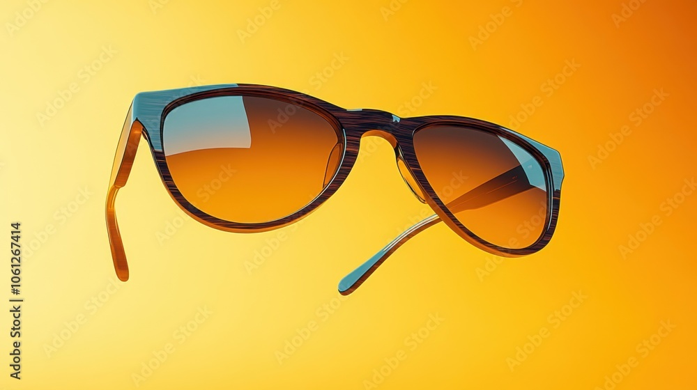 Sunglasses with a yellow background and a blue frame Sunglasses with a yellow background and a blue frame