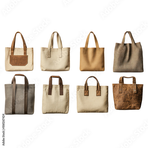 Collection of Various Stylish Tote Bags on Transparent Background photo