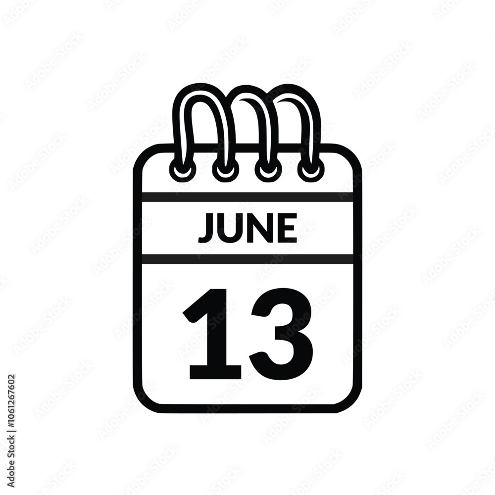 June 13 Calendar icon vector illustration. June 13 Calendar icon vector illustration.