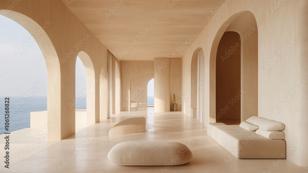 minimalist beach house interior with white sofa and pillows minimalist beach house interior with white sofa and pillows
