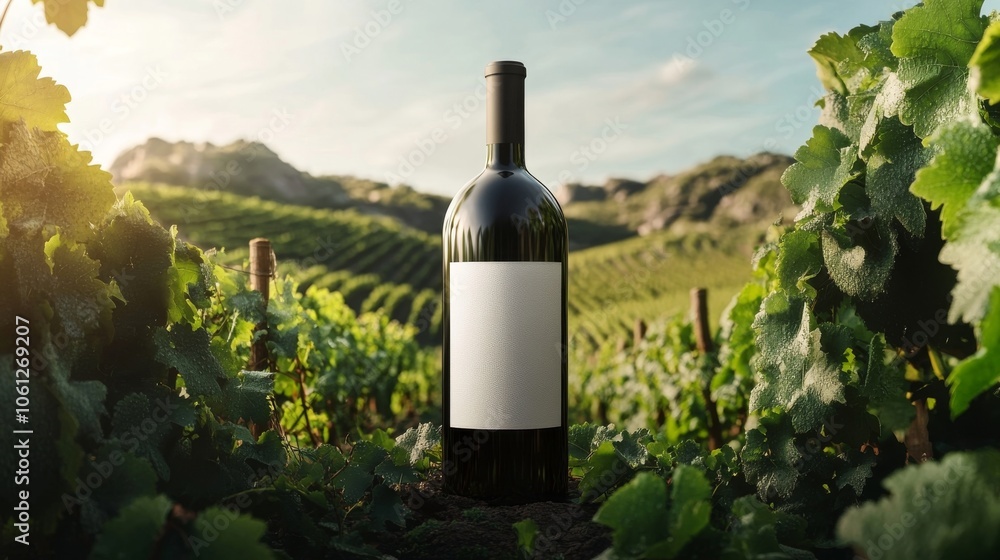 Fototapeta premium wine bottle in vineyard