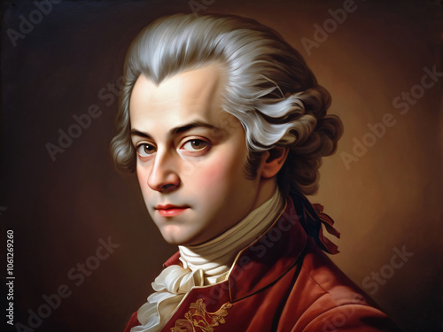 An artistic portrayal of Mozart, the legendary composer.