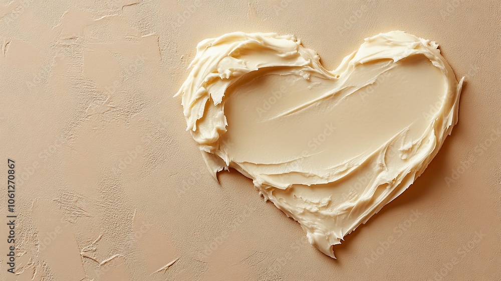 Creamy heart shape on a beige background. Creamy heart shape on a beige background.