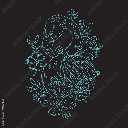 abstract floral backgroundhand drawn floral background Swan with flower 