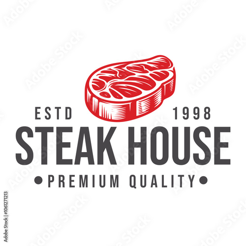 Beef Steak House Vintage Label, Emblem or Logo Vector Template