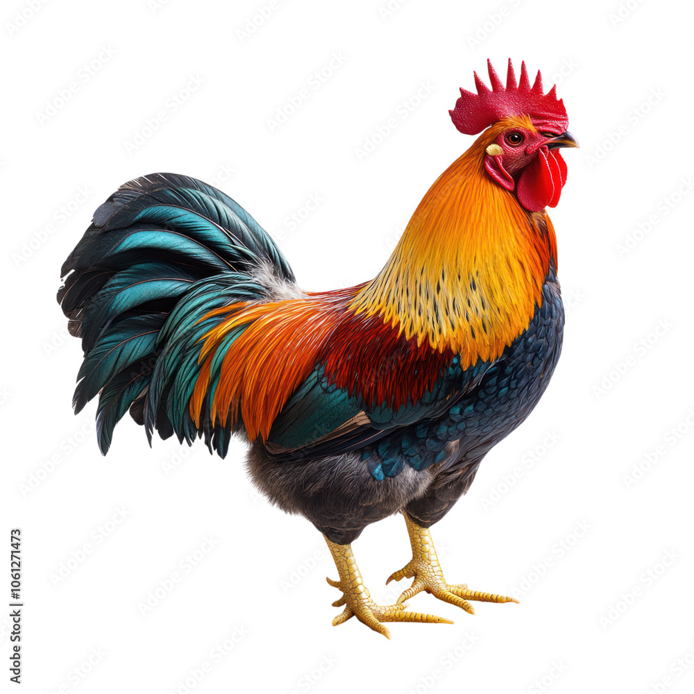 Rooster with Colorful Feathers on Transparent Background Rooster with Colorful Feathers on Transparent Background