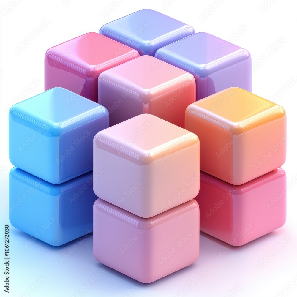 Fototapeta premium A row of colorful cubes arranged in a pyramid shape. Generative AI